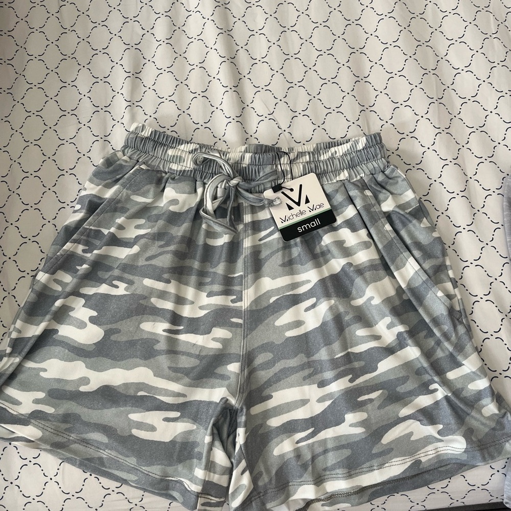 Michelle Mae Gray and White Athletic Shorts
